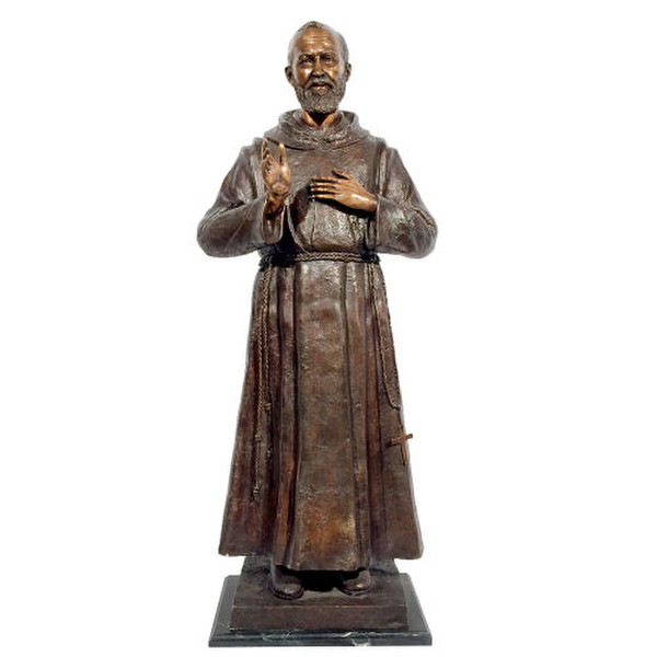 Father Pio Sculpture Bronze on Marble Base Museum Quality High End